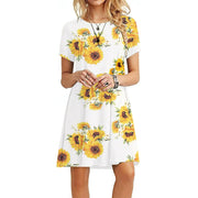 Women's Vintage Print O-Neck Mini T-Shirt Dress – Casual & Chic