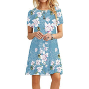 Women's Vintage Print O-Neck Mini T-Shirt Dress – Casual & Chic