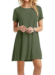 Women's Vintage Print O-Neck Mini T-Shirt Dress – Casual & Chic