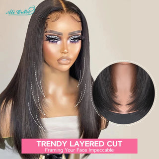 Ali Grace Wear To GoWig 5x5 Lace Closure Straight Human Hair Wig New Trendy Layered Cut Hair Wigs For Women Pre-Plucked Hair Wig